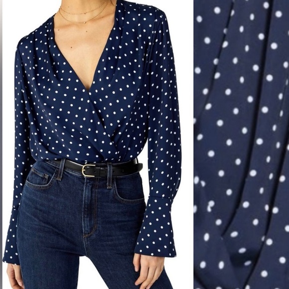 Favorite Daughter The Date Polka Dot Bodysuit, Navy/ White, size M - Picture 3 of 10